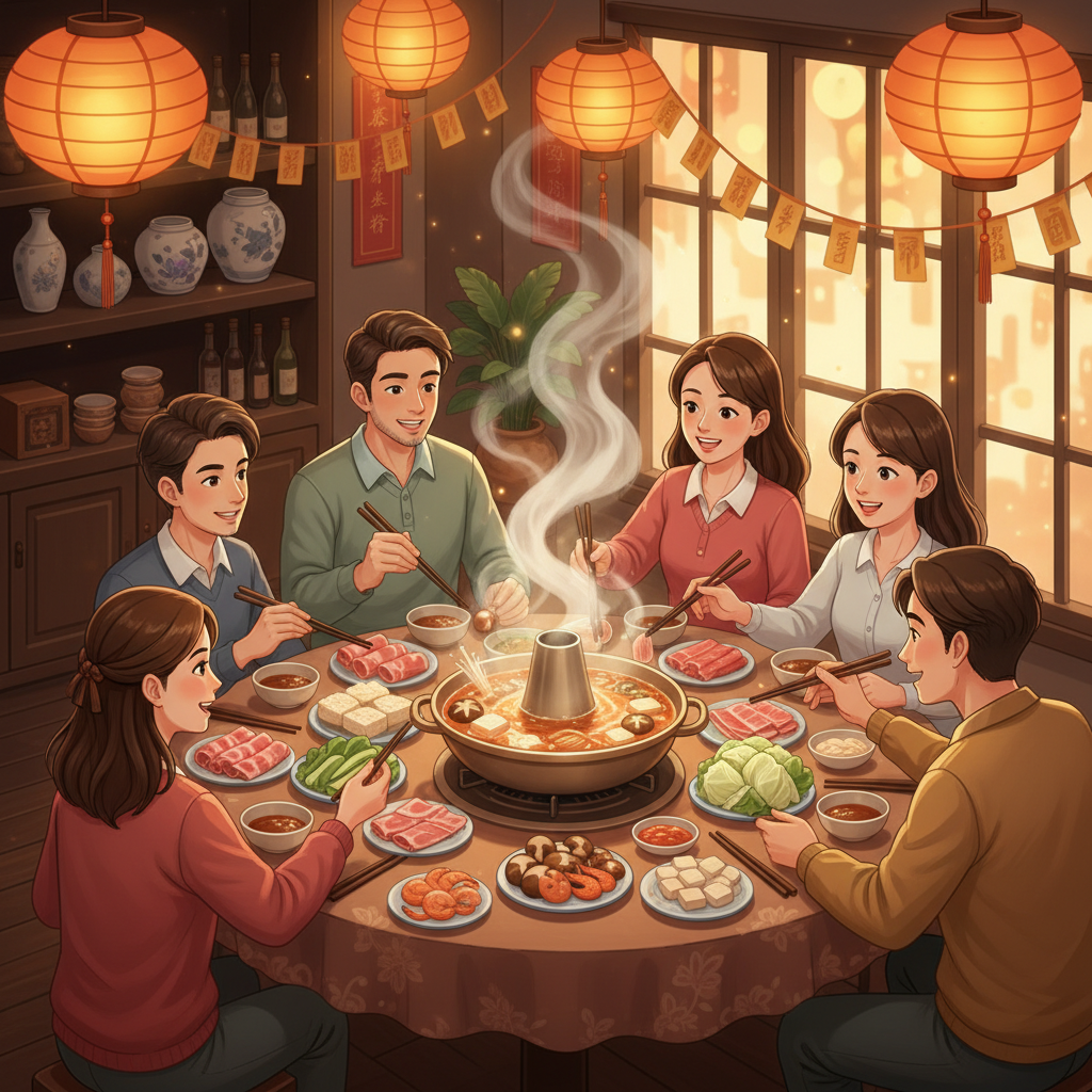 Enjoying Hotpot with Friends