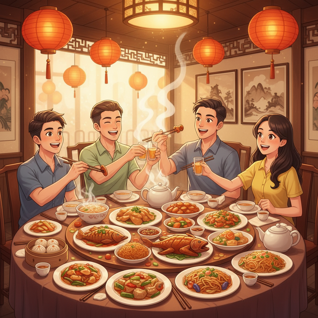 Friends Dining at Famous Restaurant